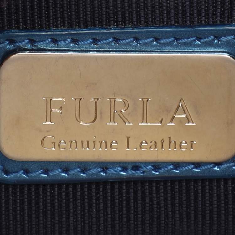 Pre Owned Furla Blue Patent Leather Mini Metropolis Crossbody Bag