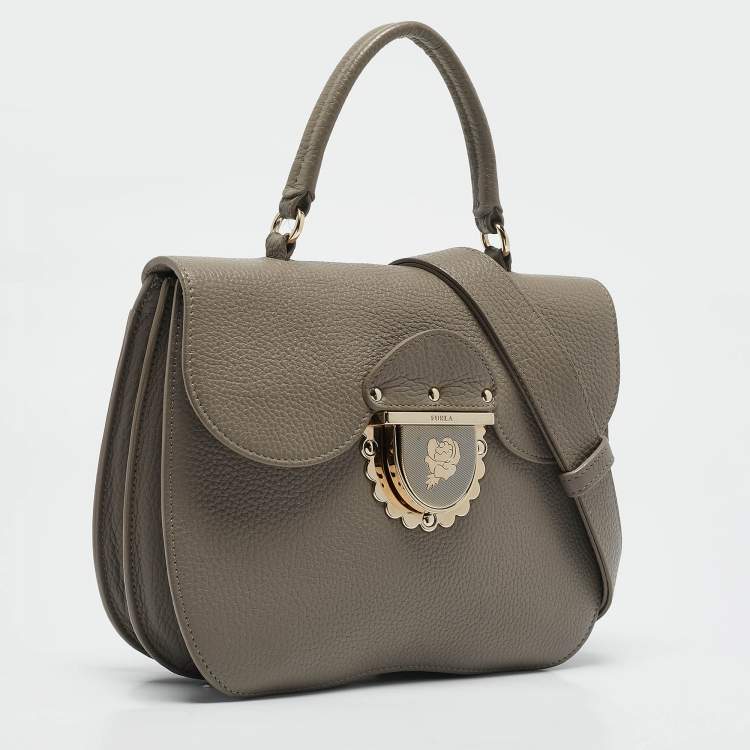 Pre Owned Furla Grey Leather Ducale Top Handle Bag