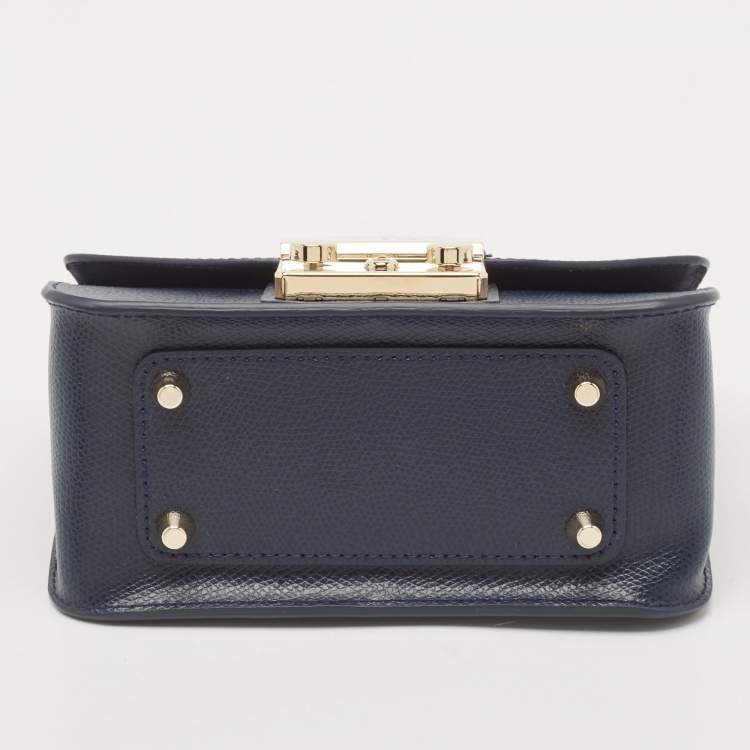Pre Owned Furla Navy Blue Leather Mini Metropolis Crossbody Bag