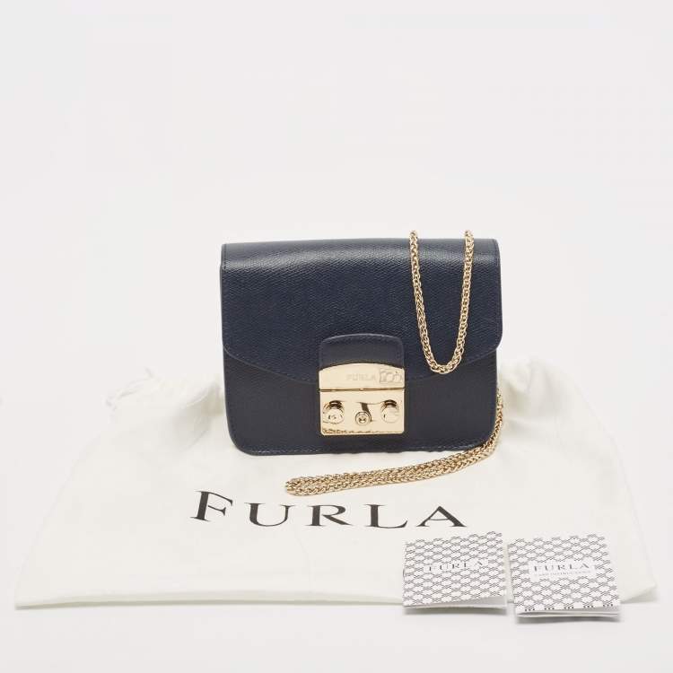 Pre Owned Furla Navy Blue Leather Mini Metropolis Crossbody Bag