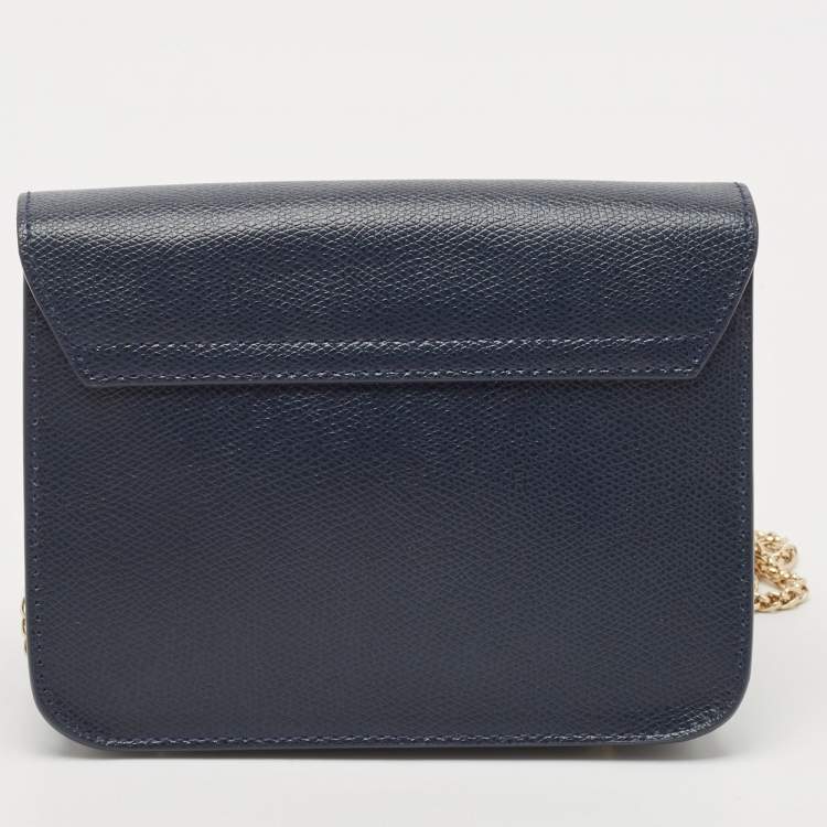 Pre Owned Furla Navy Blue Leather Mini Metropolis Crossbody Bag