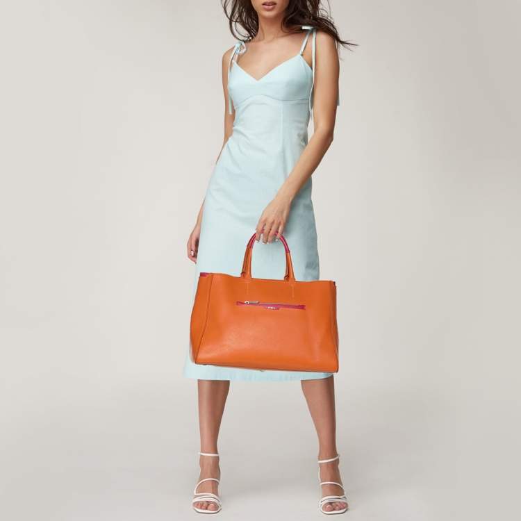 Pre Owned Furla Orange/Magenta Leather Tote