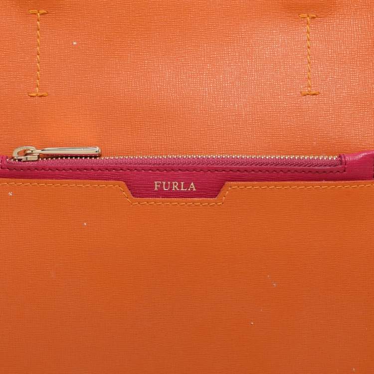 Pre Owned Furla Orange/Magenta Leather Tote