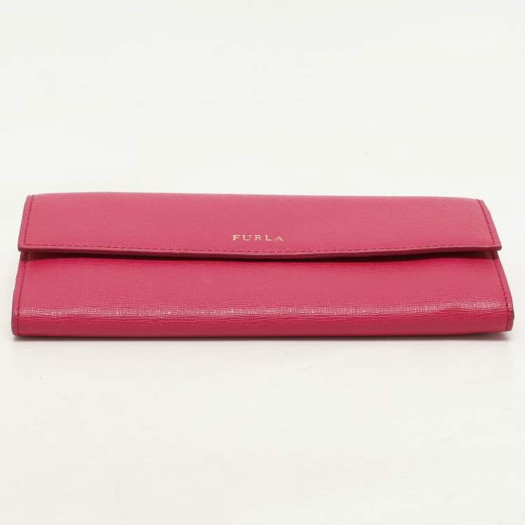 Pre Owned Furla Pink/Orange Leather Flap Wallet