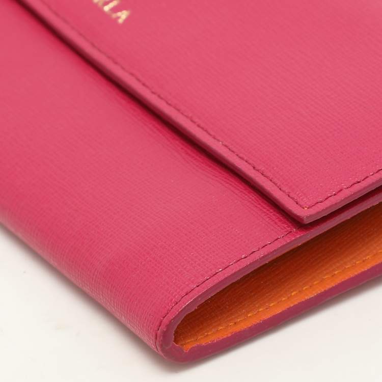 Pre Owned Furla Pink/Orange Leather Flap Wallet