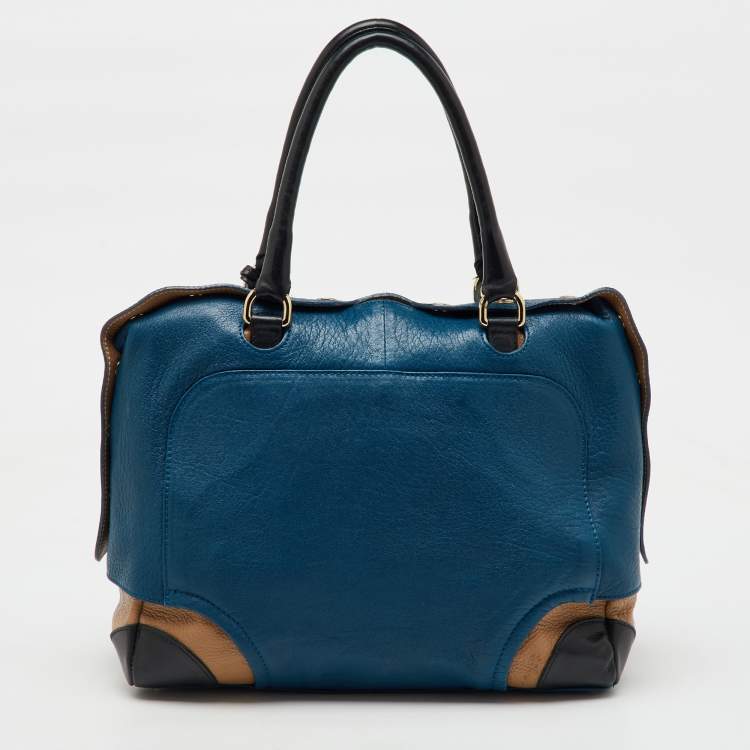 Pre Owned Furla Tri Color Leather Popper Colour Block Satchel