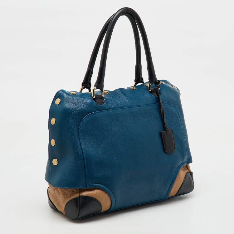 Pre Owned Furla Tri Color Leather Popper Colour Block Satchel