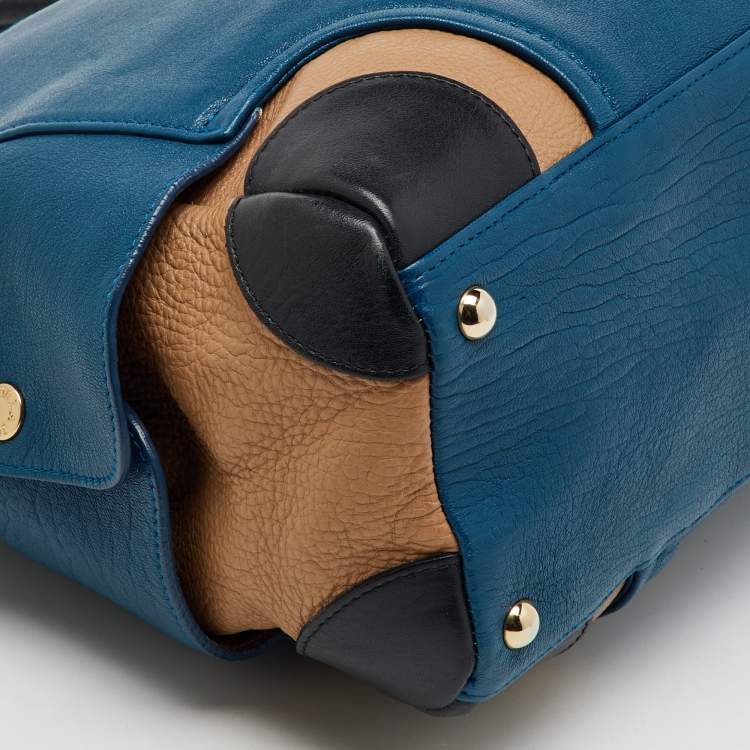Pre Owned Furla Tri Color Leather Popper Colour Block Satchel