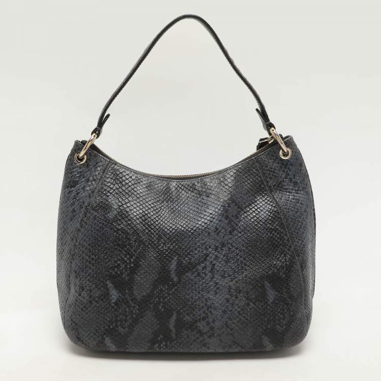 Pre Owned Furla Blue/Black Python Embossed Leather Hobo