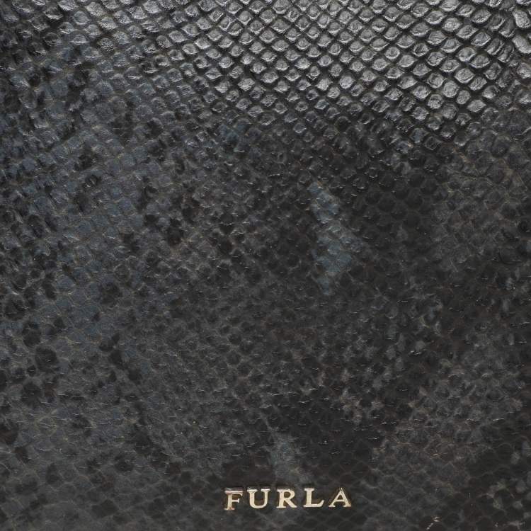 Pre Owned Furla Blue/Black Python Embossed Leather Hobo