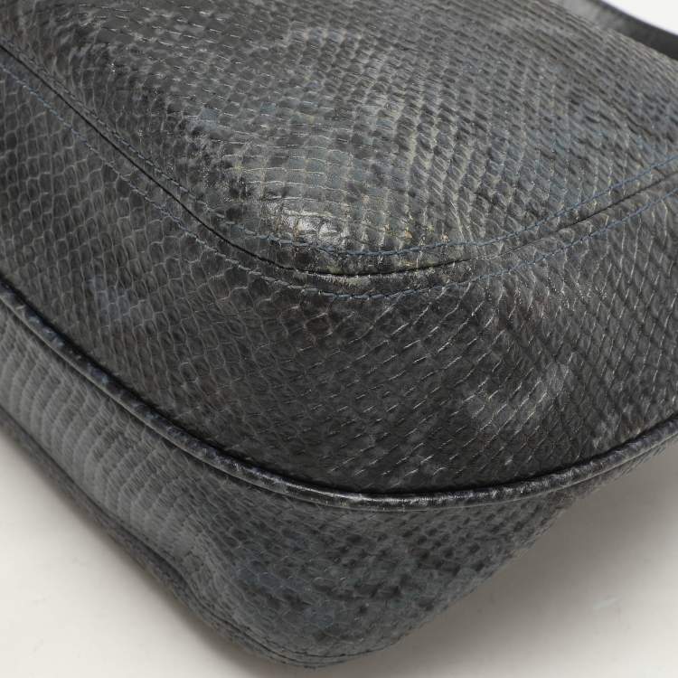 Pre Owned Furla Blue/Black Python Embossed Leather Hobo