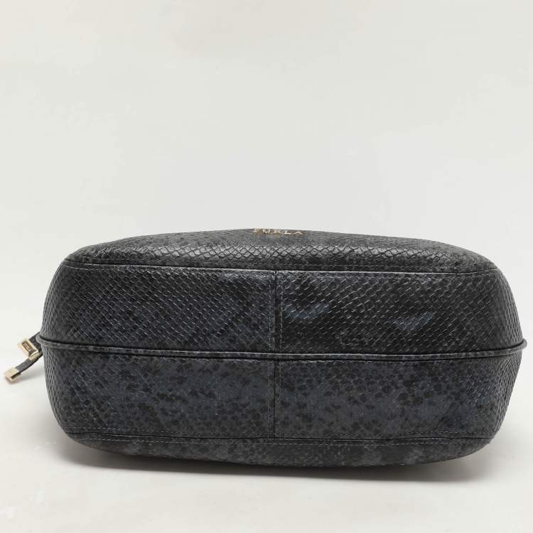 Pre Owned Furla Blue/Black Python Embossed Leather Hobo