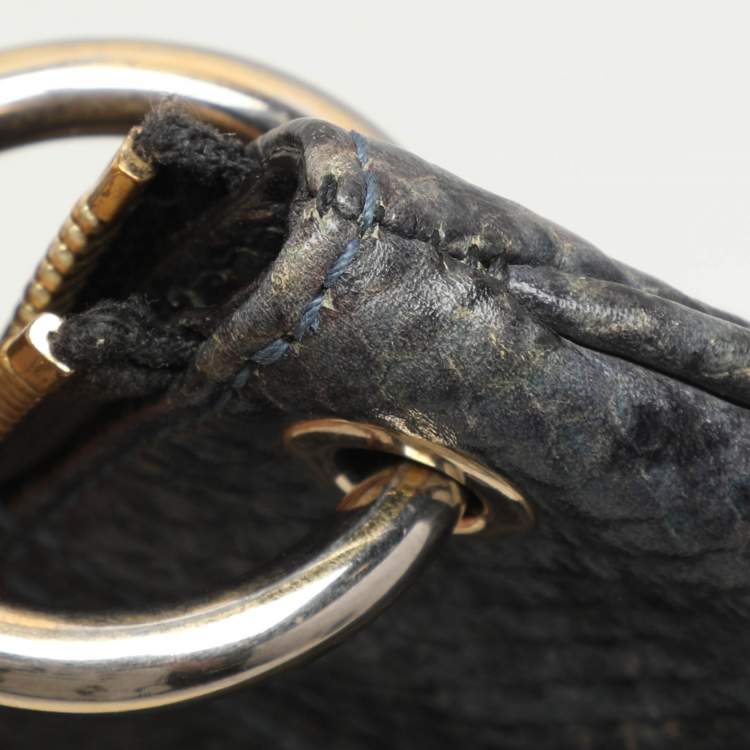 Pre Owned Furla Blue/Black Python Embossed Leather Hobo