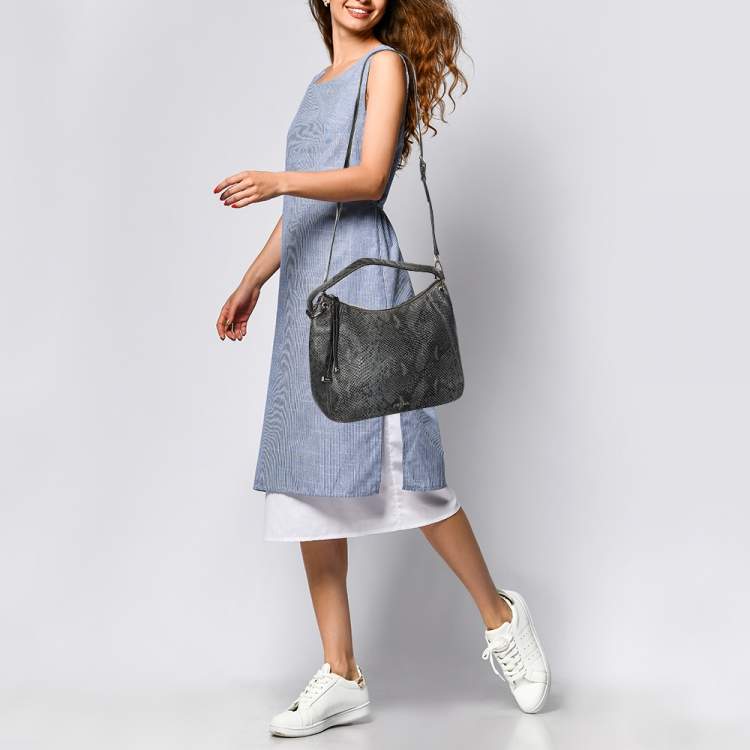 Pre Owned Furla Blue/Black Python Embossed Leather Hobo