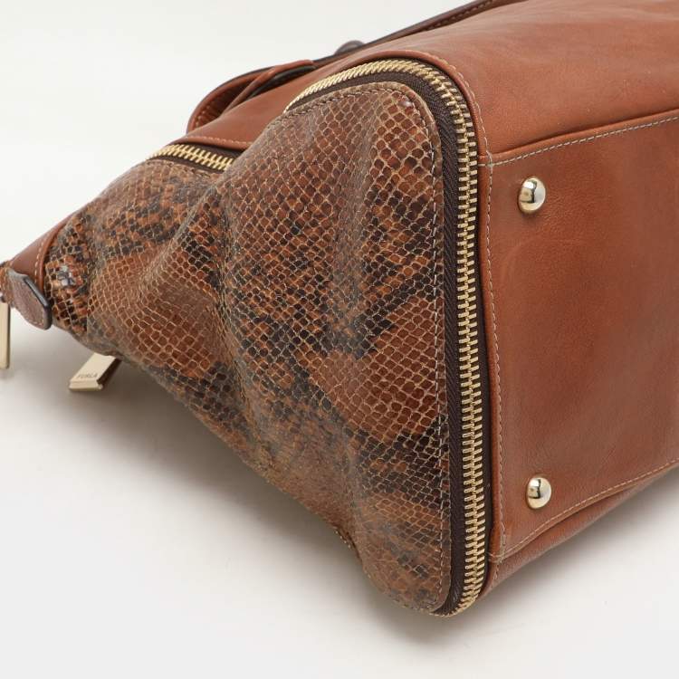 Pre Owned Furla Brown Leather Zip Detail Satchel