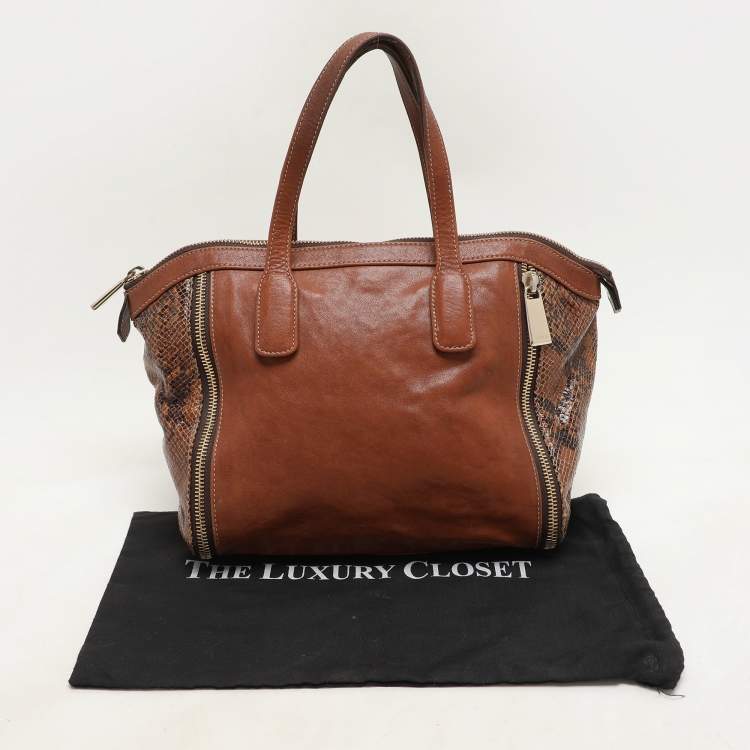 Pre Owned Furla Brown Leather Zip Detail Satchel