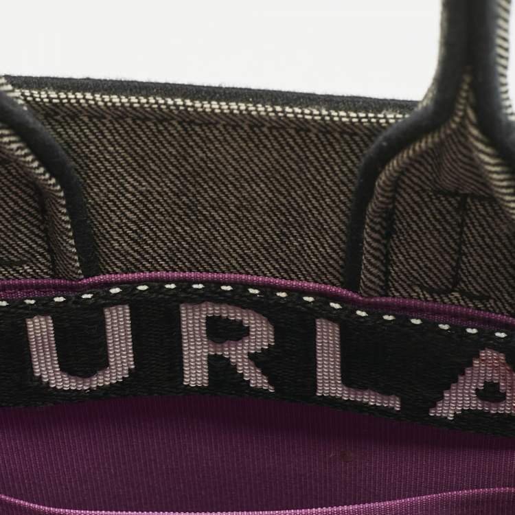 Pre Owned Furla Grey/Black Canvas and Leather Mini Varsity Style Tote