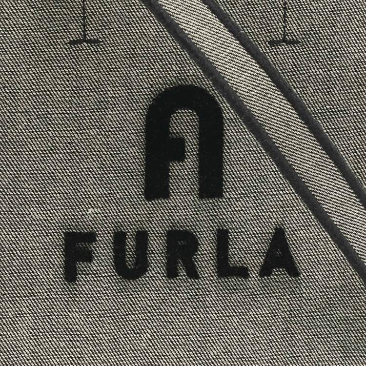 Pre Owned Furla Grey/Black Canvas and Leather Mini Varsity Style Tote