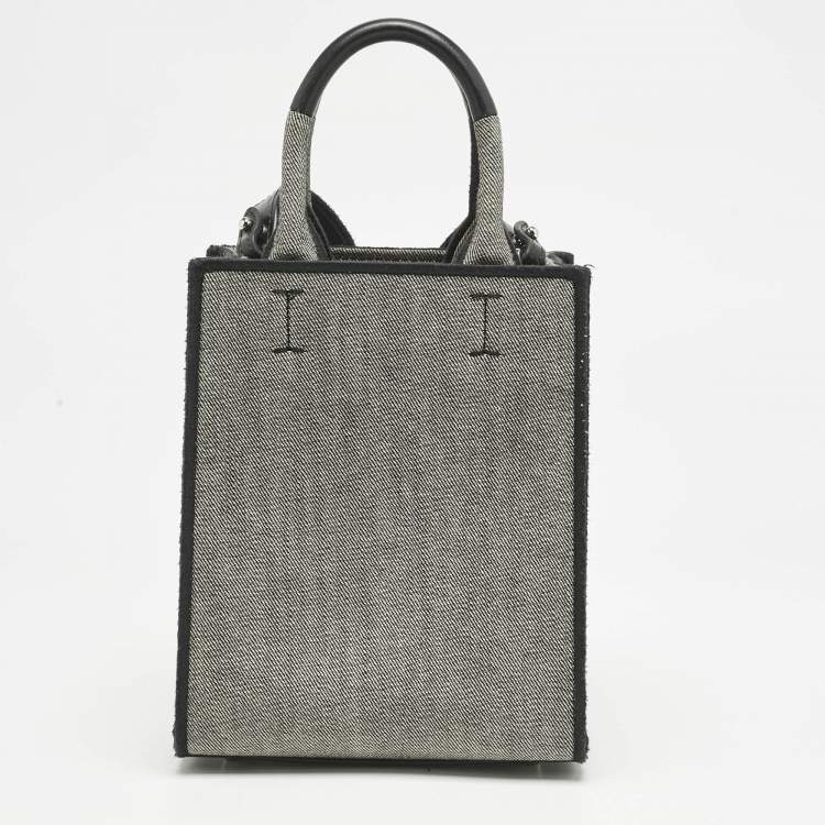 Pre Owned Furla Grey/Black Canvas and Leather Mini Varsity Style Tote