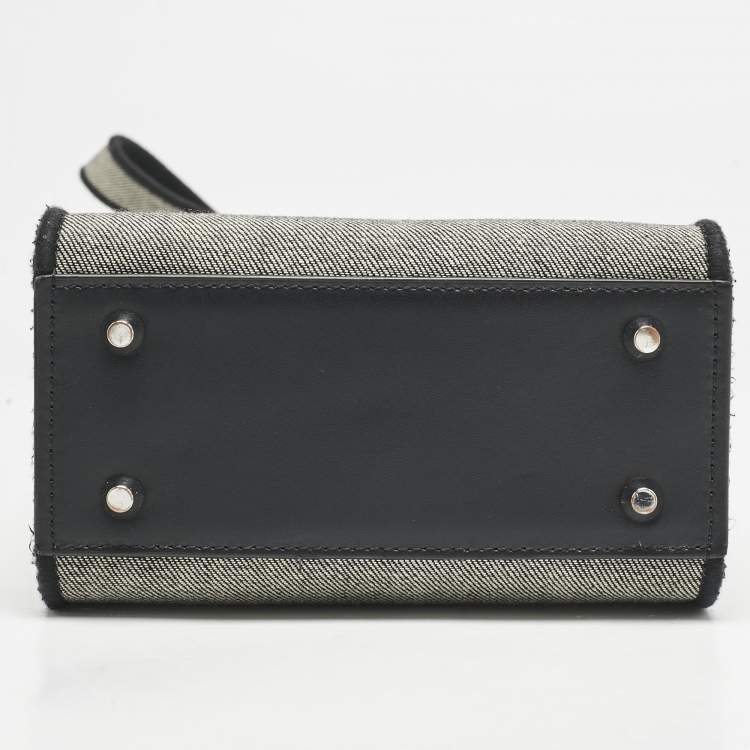 Pre Owned Furla Grey/Black Canvas and Leather Mini Varsity Style Tote