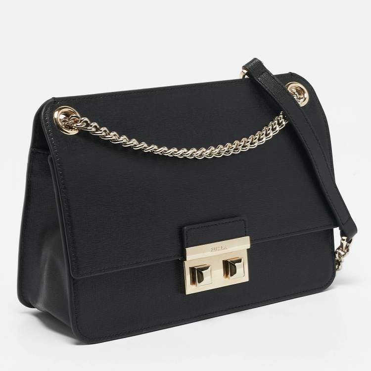 Pre Owned Furla Black Leather Bella Crossbody Bag