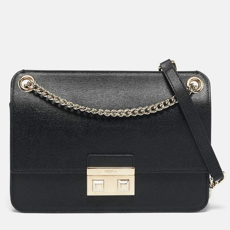 Pre Owned Furla Black Leather Bella Crossbody Bag