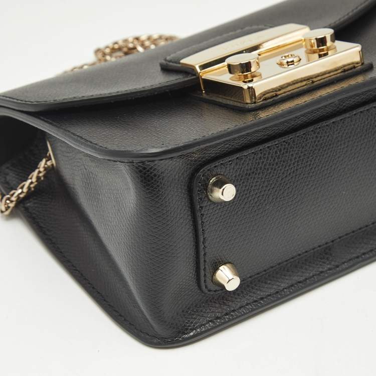 Pre Owned Furla Black Leather Mini Metropolis Crossbody Bag