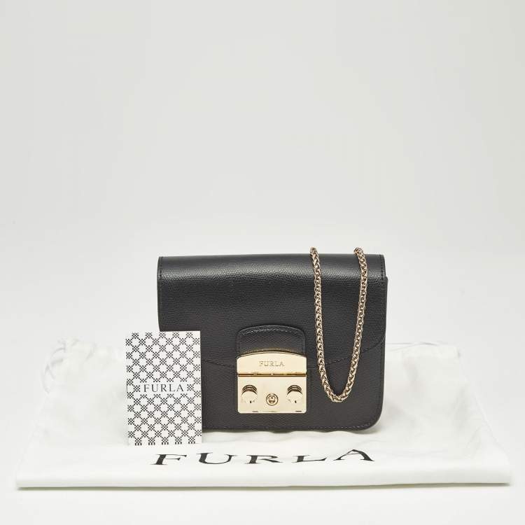 Pre Owned Furla Black Leather Mini Metropolis Crossbody Bag