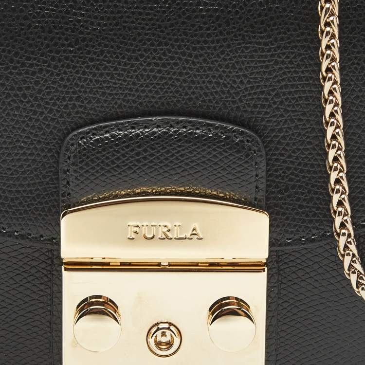 Pre Owned Furla Black Leather Mini Metropolis Crossbody Bag