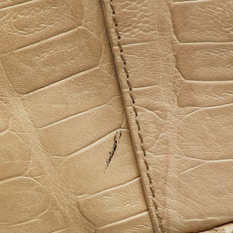 Pre Owned Furla Cream Croc Embossed and Python Embossed Leather Tassel Hobo