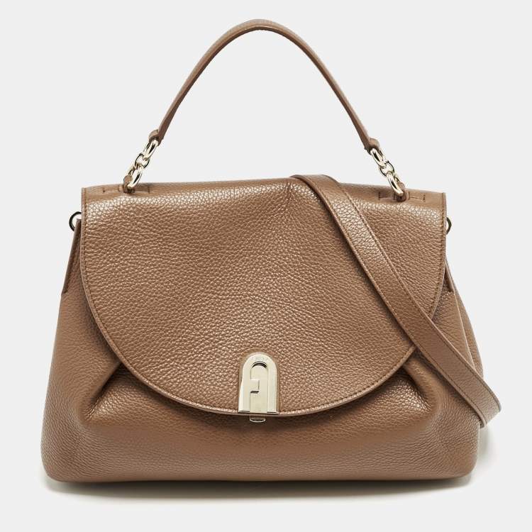 Pre Owned Furla Brown Leather Sleek Top Handle Bag