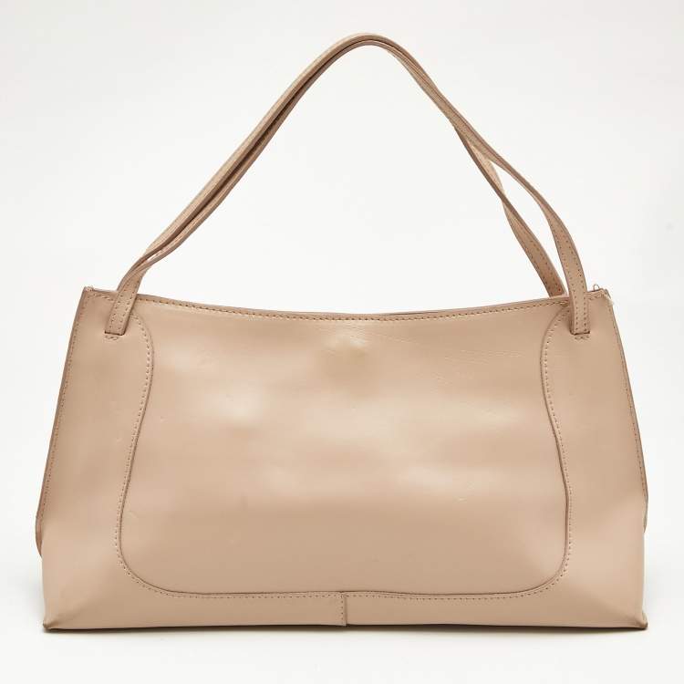 Pre Owned Furla Peach Leather Zip Shoulder Bag