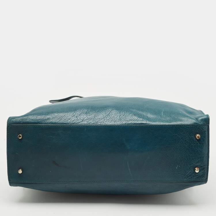 Pre Owned Furla Teal Green Leather Large Greta Tote
