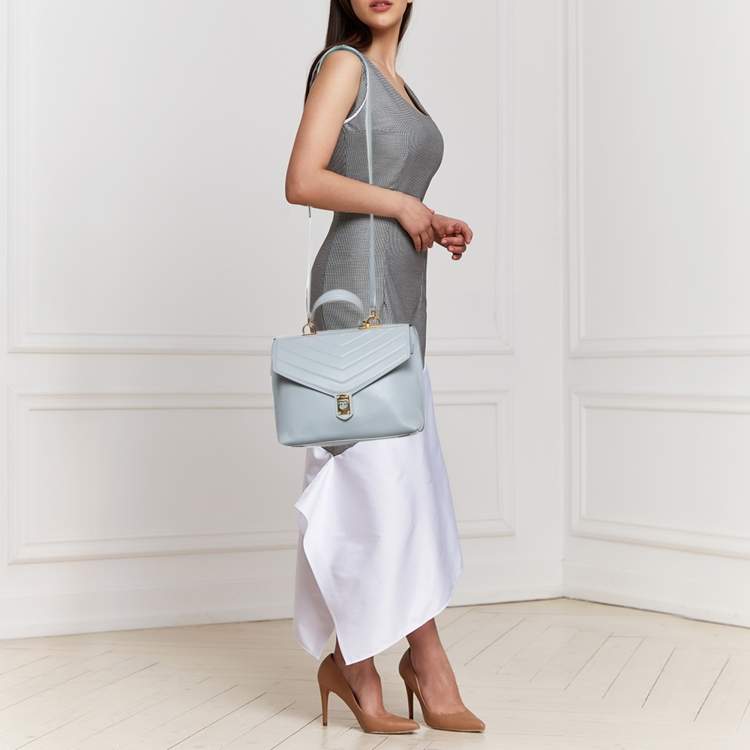 Pre Owned Furla Light Blue Leather Tortona Top Handle Bag