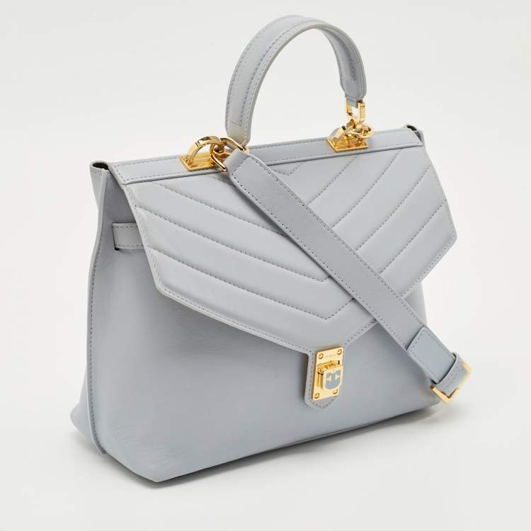Pre Owned Furla Light Blue Leather Tortona Top Handle Bag