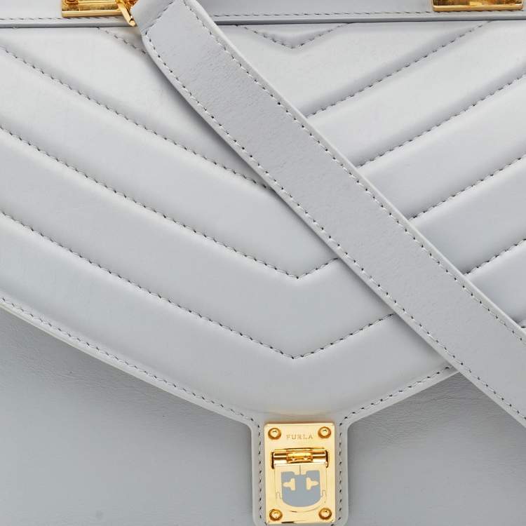 Pre Owned Furla Light Blue Leather Tortona Top Handle Bag