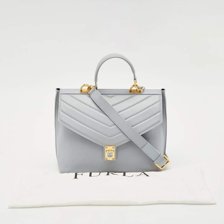 Pre Owned Furla Light Blue Leather Tortona Top Handle Bag