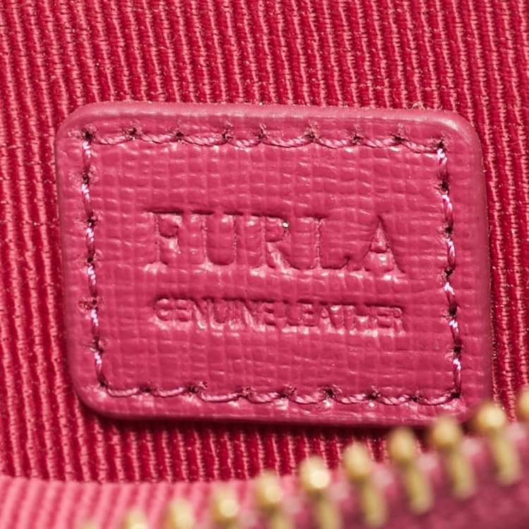 Pre Owned Furla Fuchsia Leather Flat Chain Clutch