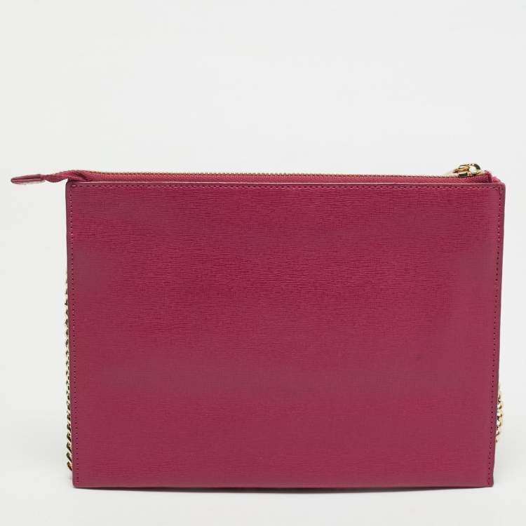 Pre Owned Furla Fuchsia Leather Flat Chain Clutch