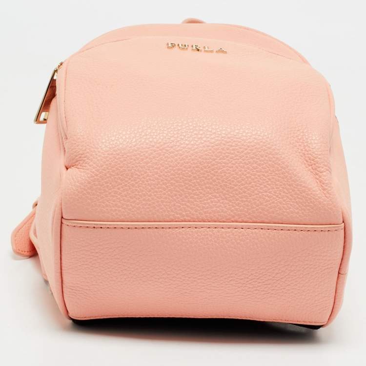 Pre Owned Furla Peach Leather Mini Frida Backpack
