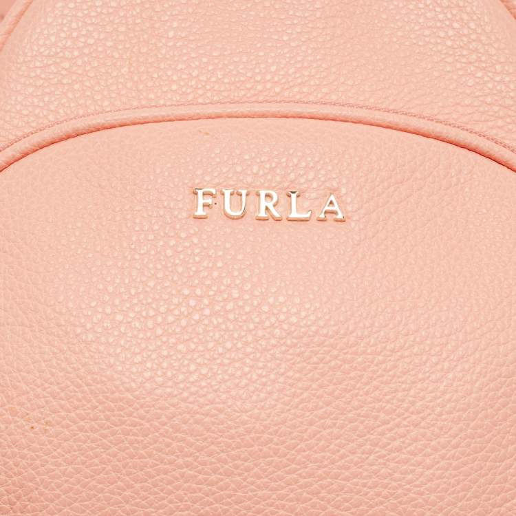 Pre Owned Furla Peach Leather Mini Frida Backpack