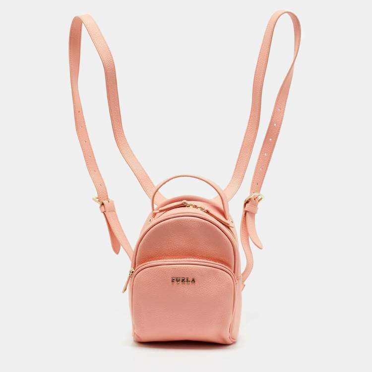 Pre Owned Furla Peach Leather Mini Frida Backpack