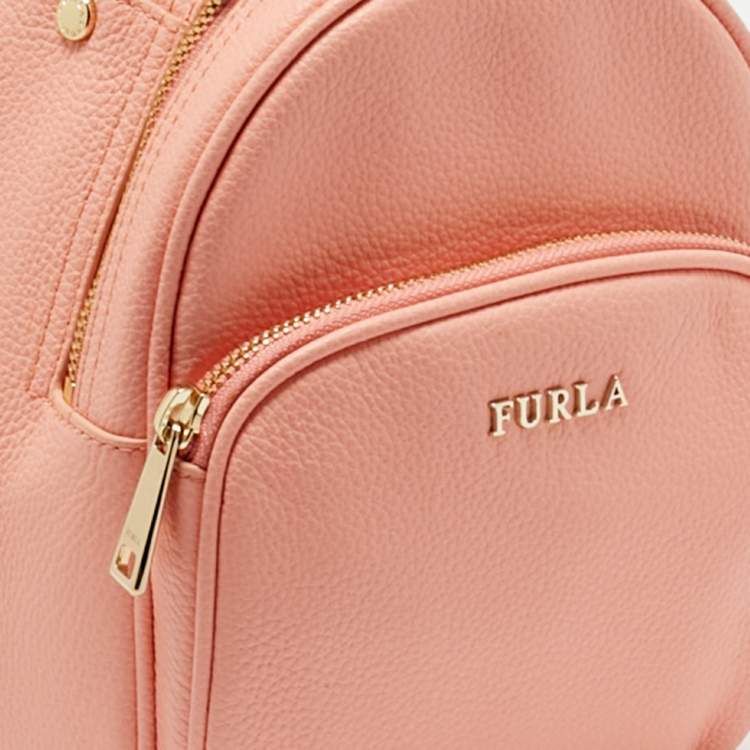 Pre Owned Furla Peach Leather Mini Frida Backpack