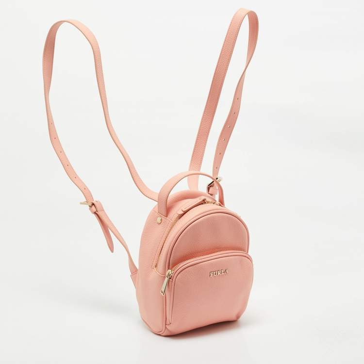 Pre Owned Furla Peach Leather Mini Frida Backpack