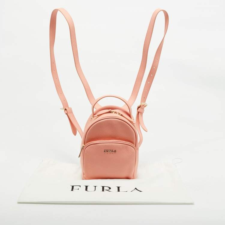 Pre Owned Furla Peach Leather Mini Frida Backpack