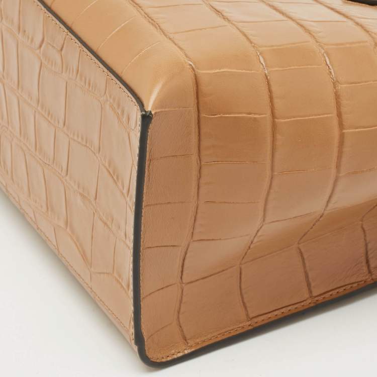 Pre Owned Furla Tan Croc Embossed Leather Tote