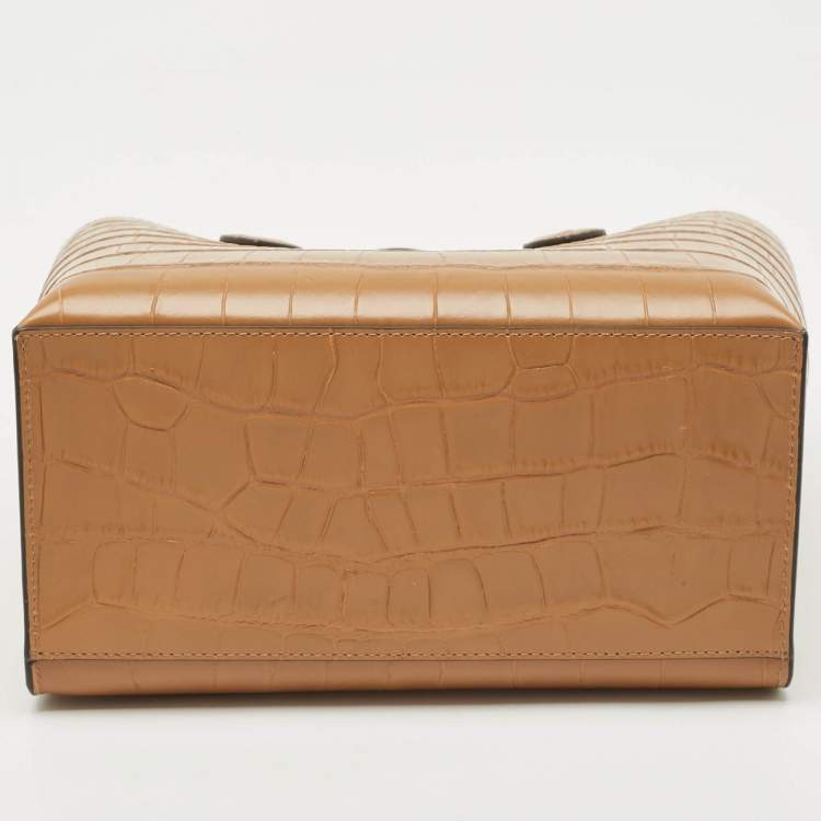 Pre Owned Furla Tan Croc Embossed Leather Tote