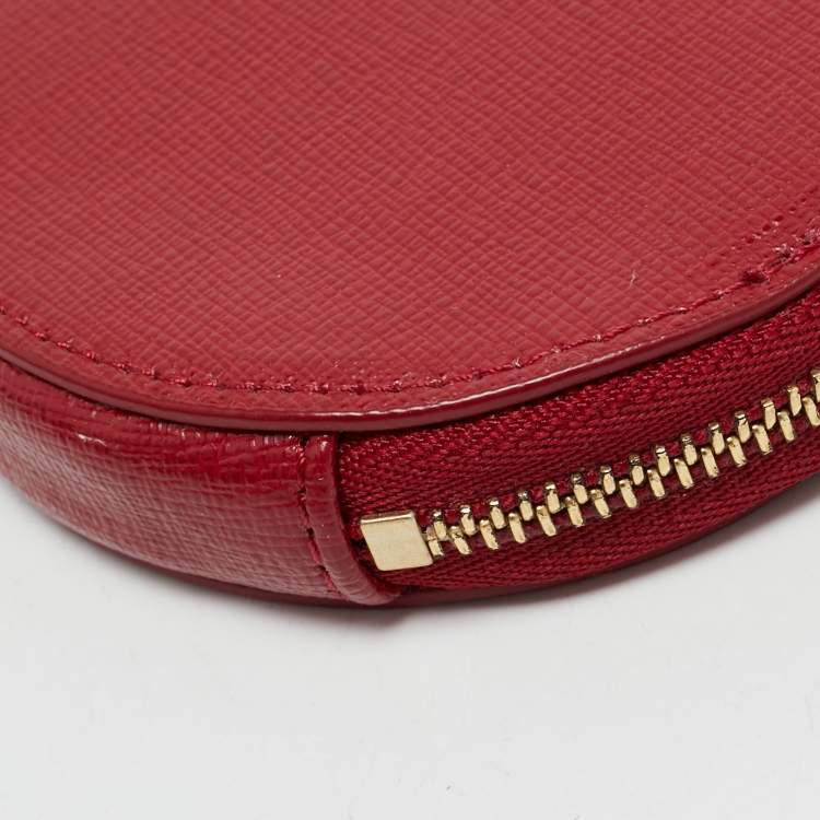 Pre Owned Furla Red Leather Keychain Round Zip Coin Purse