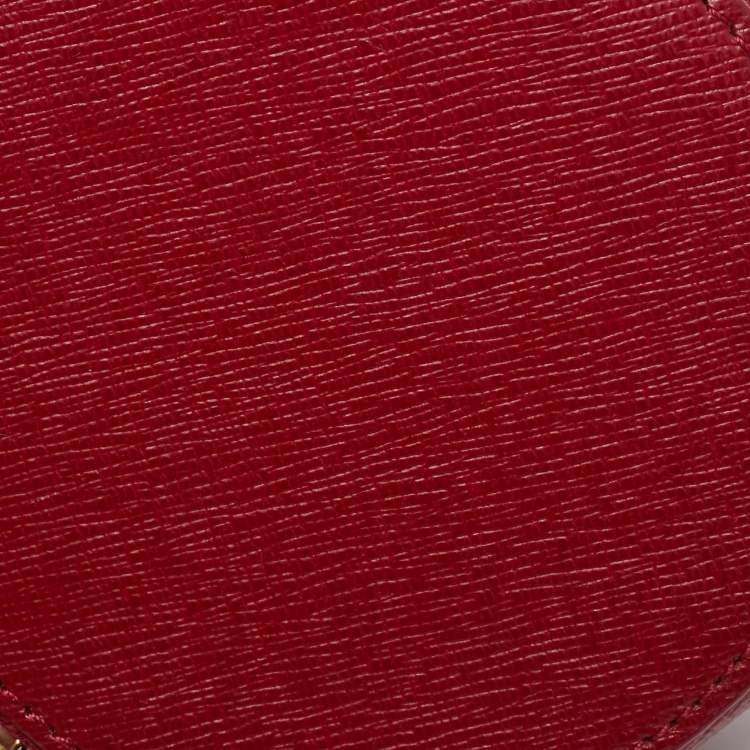 Pre Owned Furla Red Leather Keychain Round Zip Coin Purse