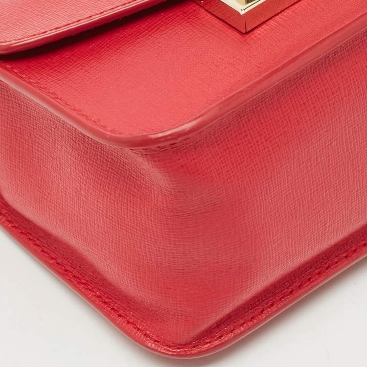 Pre Owned Furla Red Leather Mini Metropolis Chain Shoulder Bag